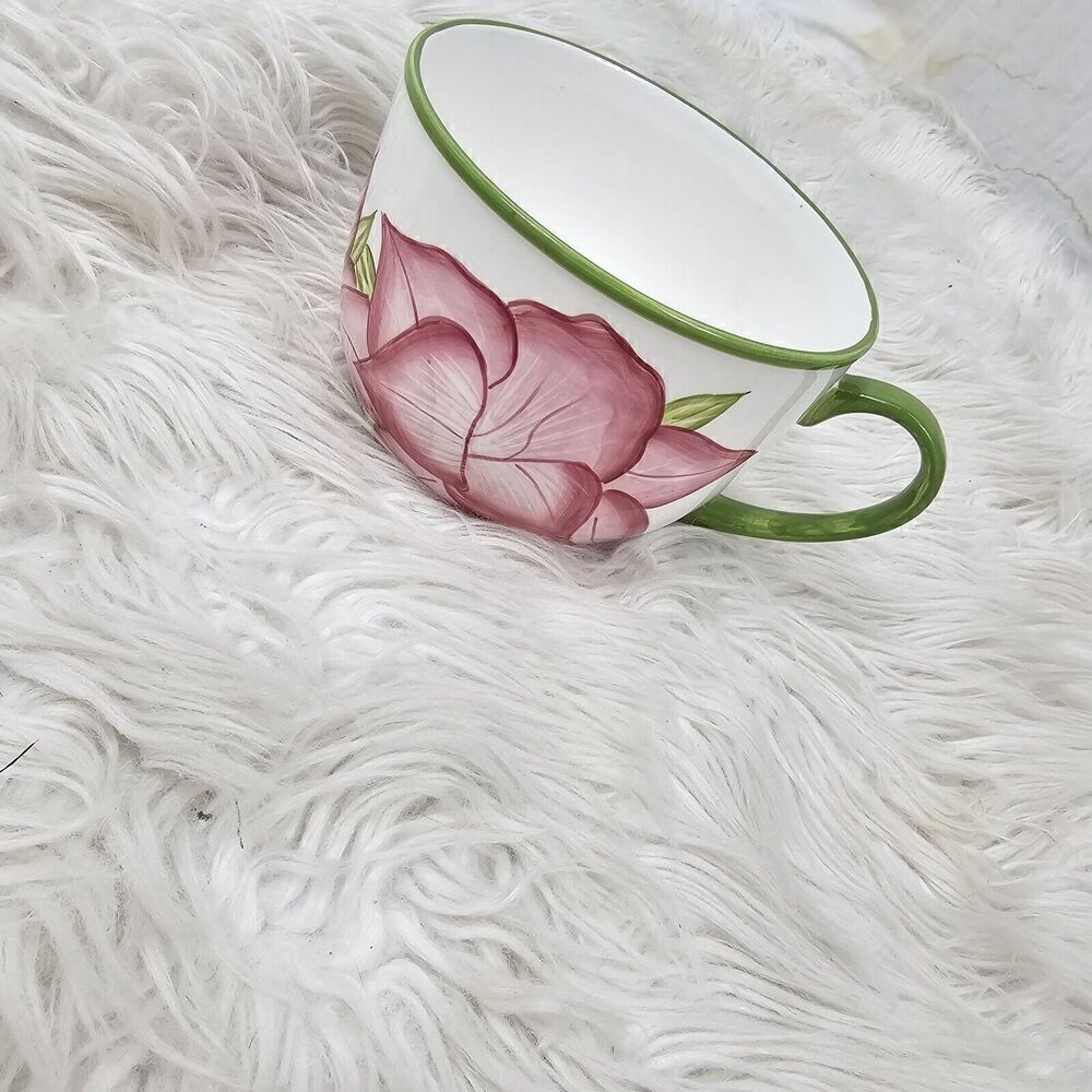 Givenchy Hand Painted Oversized Floral Mug Beautiful! Jumbo Coffee Cup Handle Te